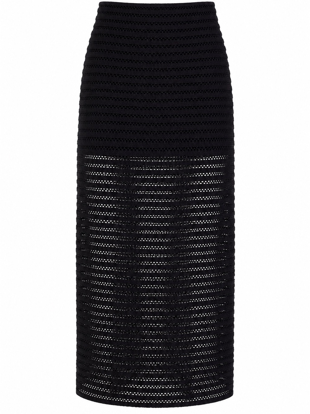 Maje Black Open-Knit Striped Midi‎ Skirt | French Designer | Size 34